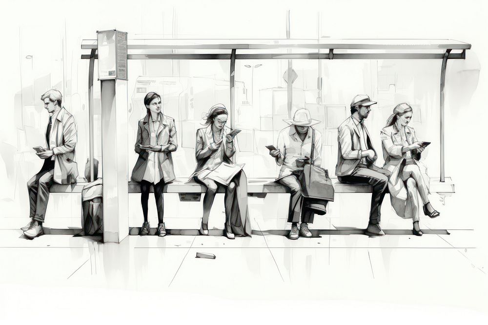 People waiting sketch drawing adult. AI generated Image by rawpixel.