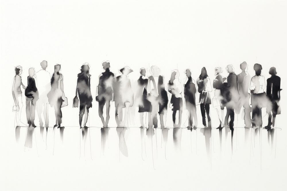 Peoples stand sketch white background togetherness. AI generated Image by rawpixel.
