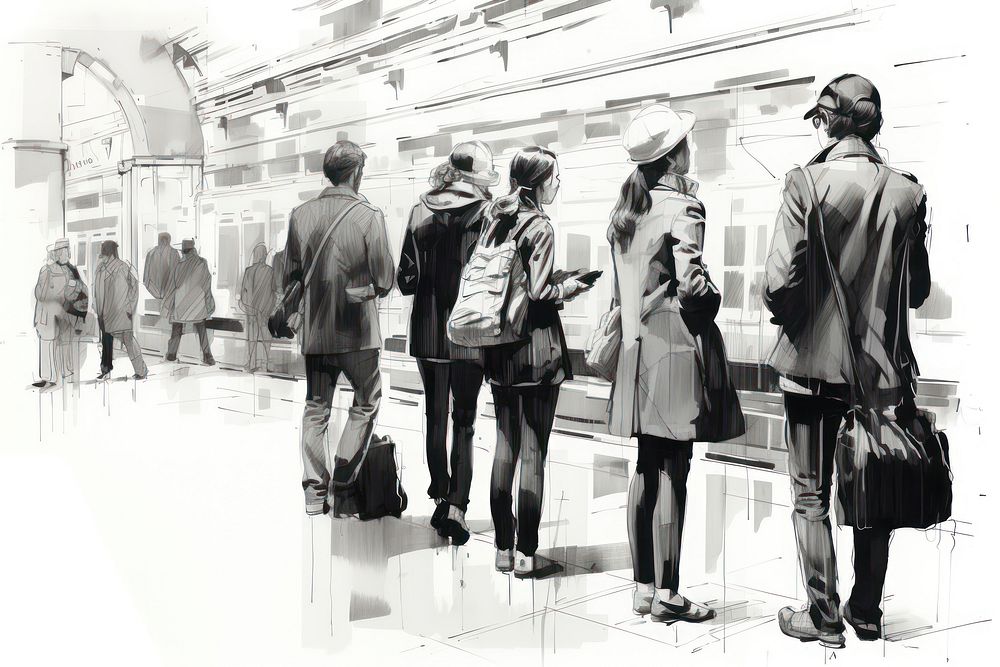 Peoples waiting footwear sketch adult. AI generated Image by rawpixel.