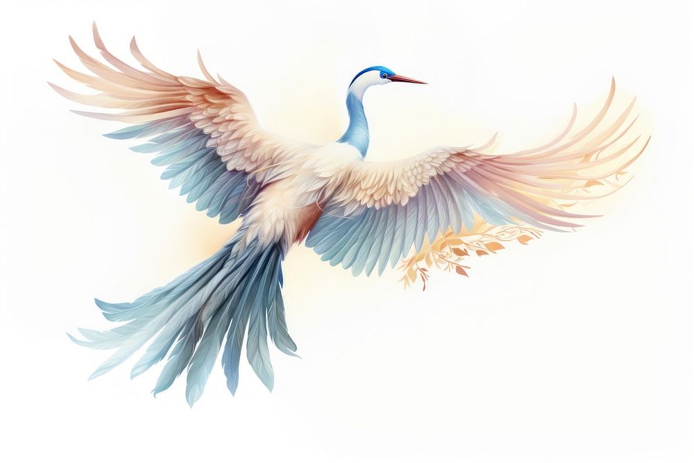 PNG Traditional chinese crane flying animal bird white background. AI generated Image by rawpixel.