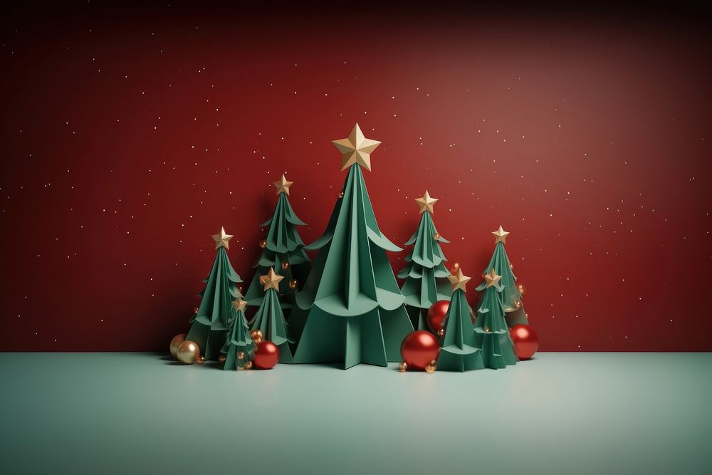 Christmas backdrop green tree red. AI generated Image by rawpixel.