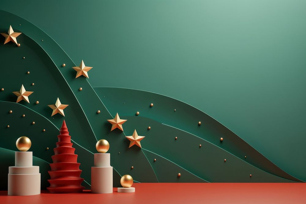 Christmas backdrop green tree star. AI generated Image by rawpixel.