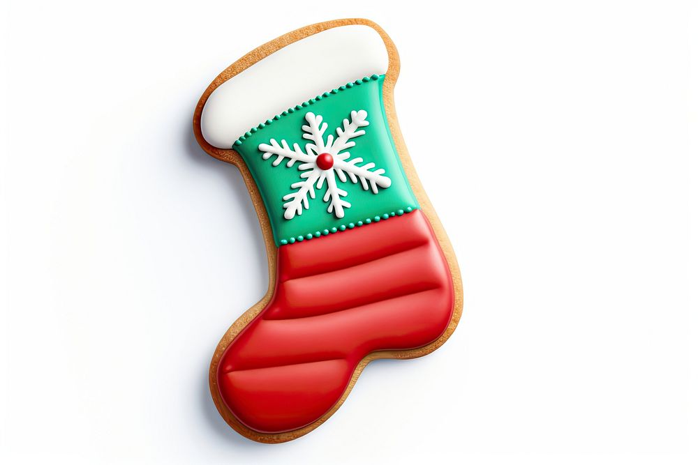 Christmas sock sugar cookie christmas food white background. AI generated Image by rawpixel.