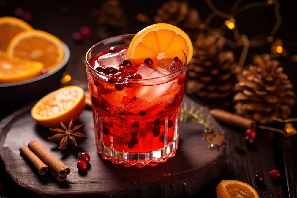 Christmas spiced cranberry cocktail drink slice food. AI generated Image by rawpixel.