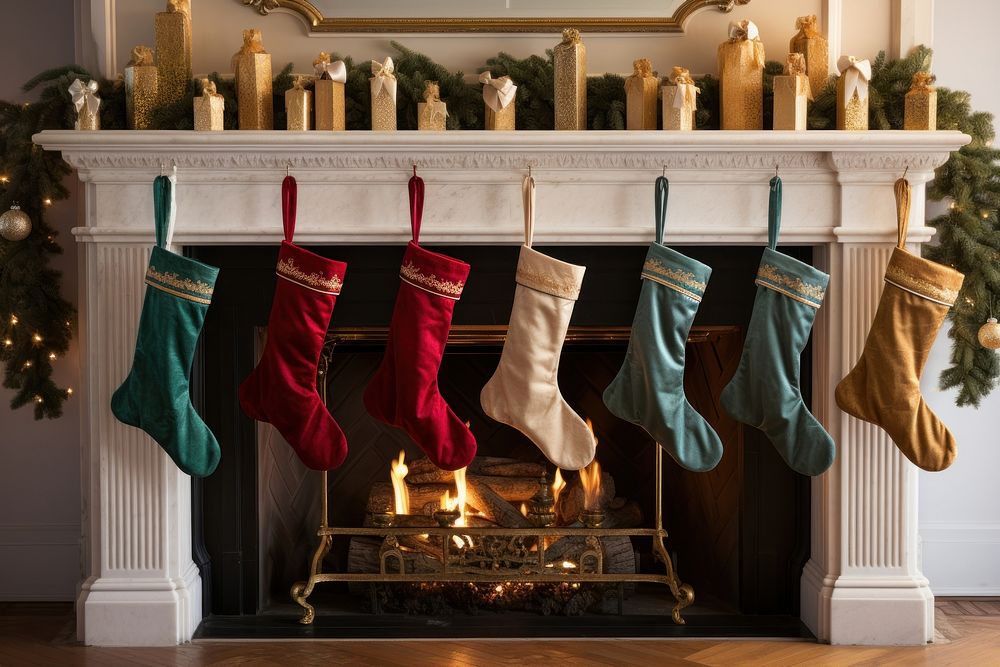 Fireplace christmas stocking hearth. AI generated Image by rawpixel.