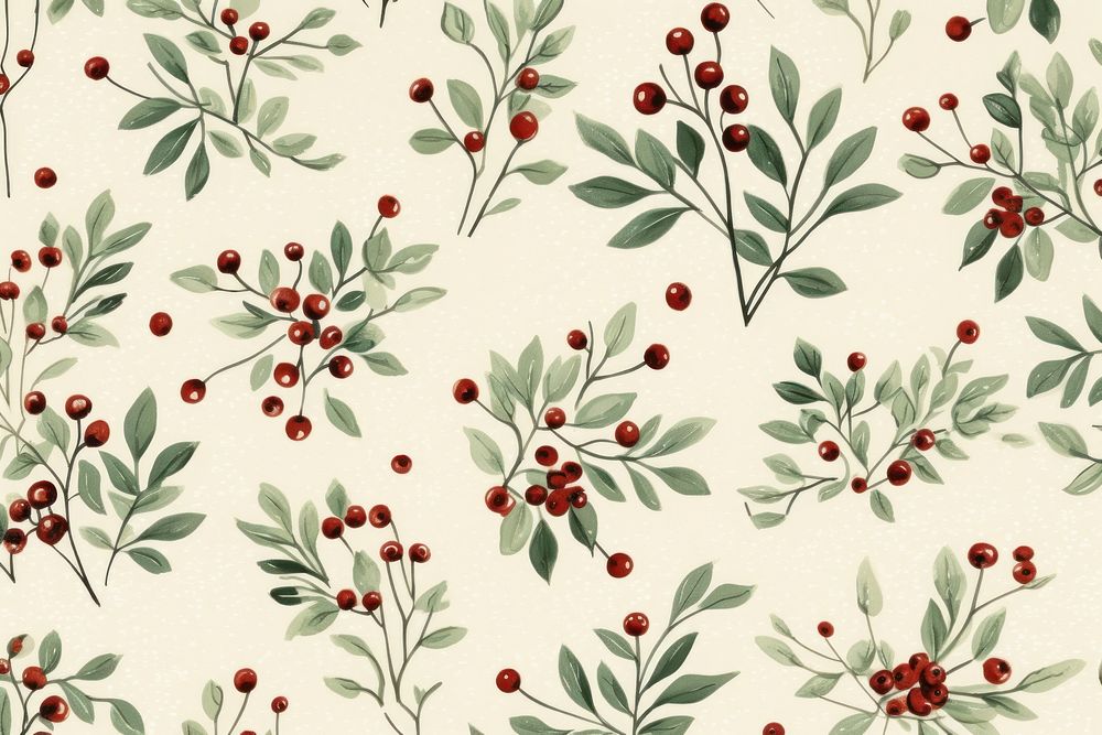 Christmas pattern wallpaper cranberry plant. 