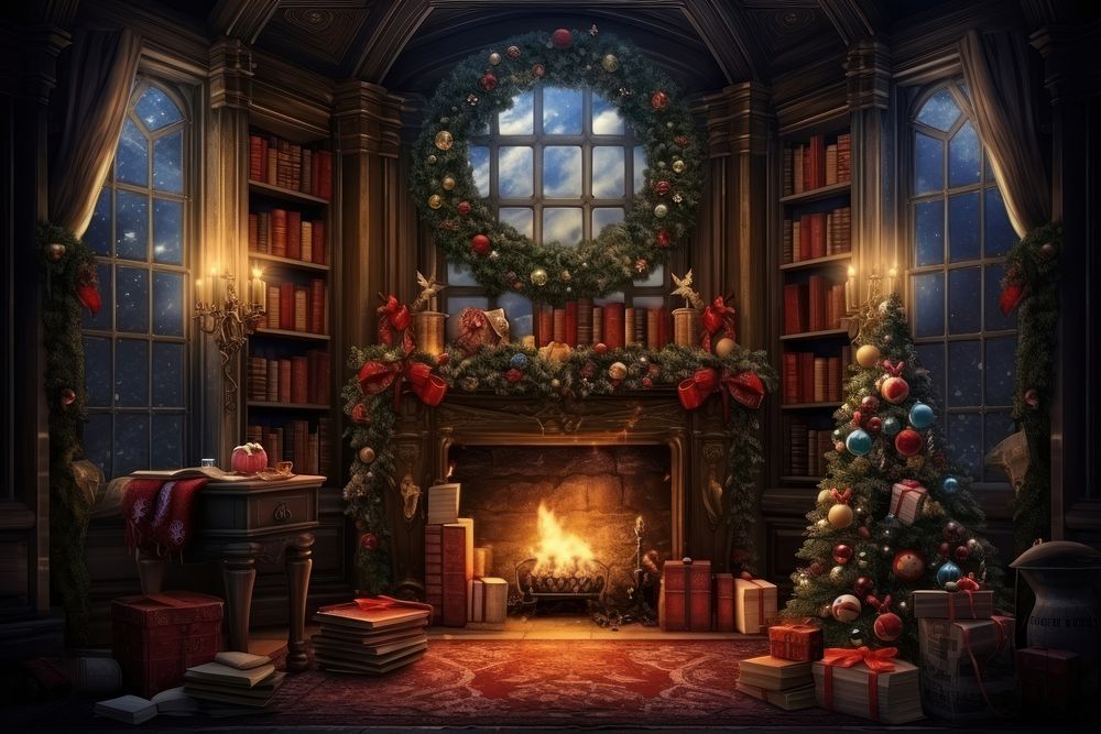 Christmas fireplace plant architecture. | Premium Photo Illustration ...