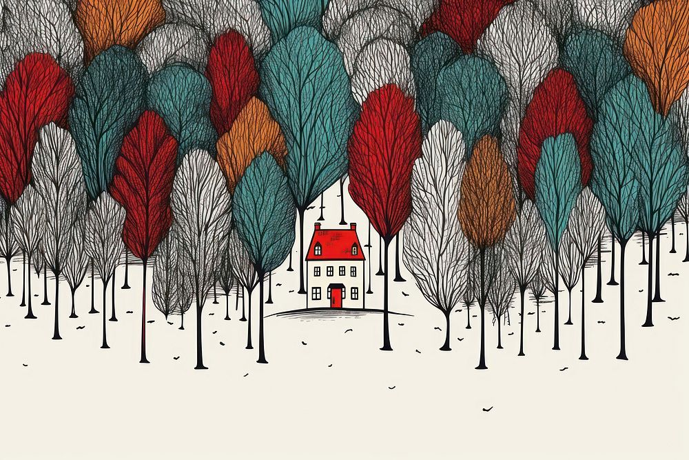 House outdoors pattern drawing. AI generated Image by rawpixel.