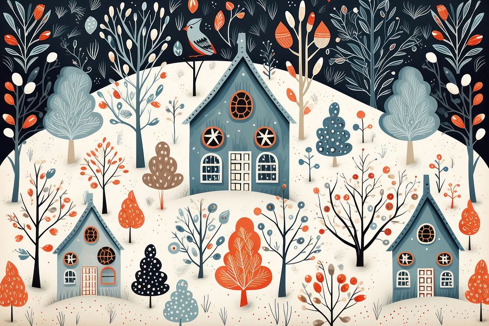 House pattern winter art. AI generated Image by rawpixel.
