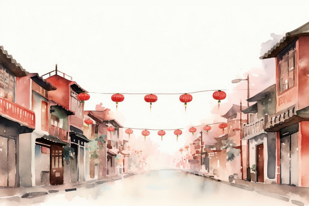 China town lantern street city. AI generated Image by rawpixel.