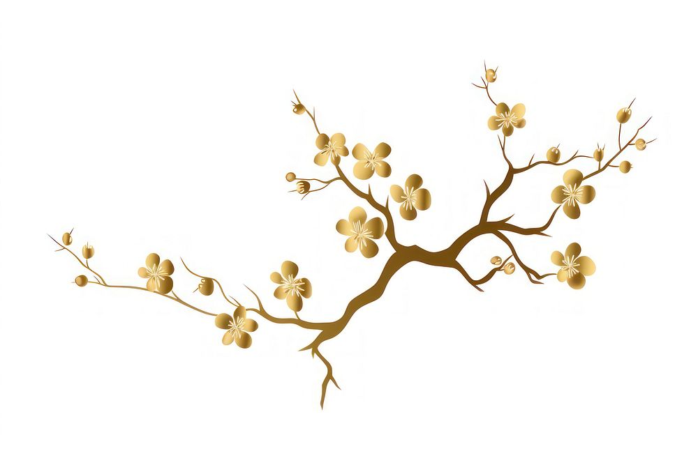 Gold plum blossom flower plant white background. AI generated Image by rawpixel.