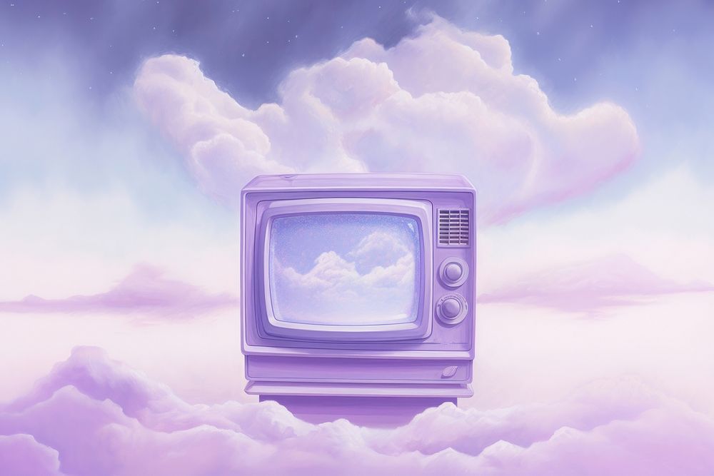 A pastel purple TV television cloud electronics. 