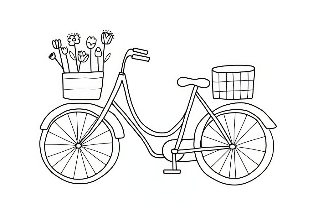 Minimal illustration of a bicycle with flower basket drawing sketch vehicle. AI generated Image by rawpixel.