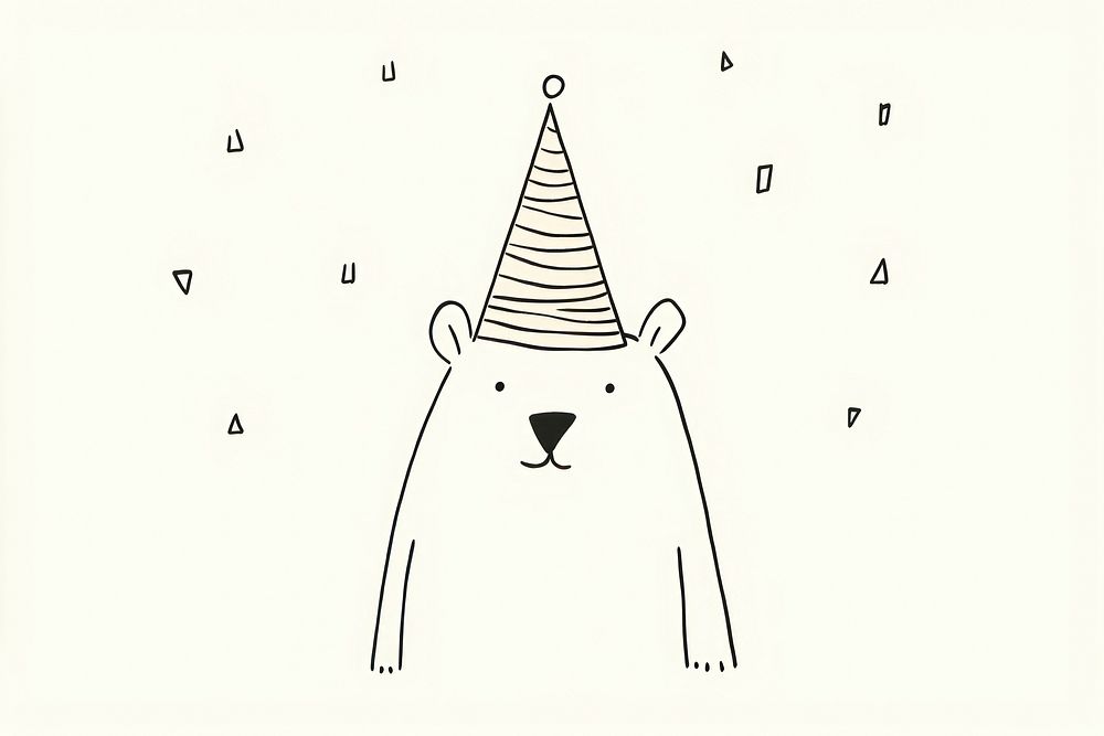 Minimal illustration of bear wearing party hat drawing sketch nature. AI generated Image by rawpixel.