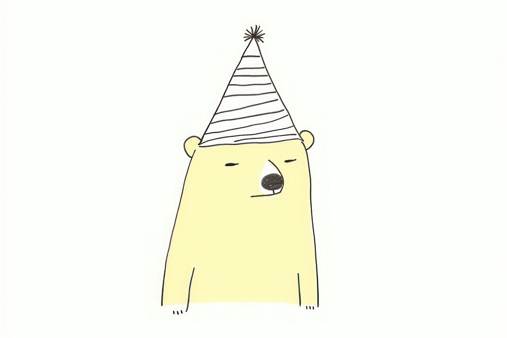 Minimal illustration of bear wearing party hat drawing sketch animal. AI generated Image by rawpixel.