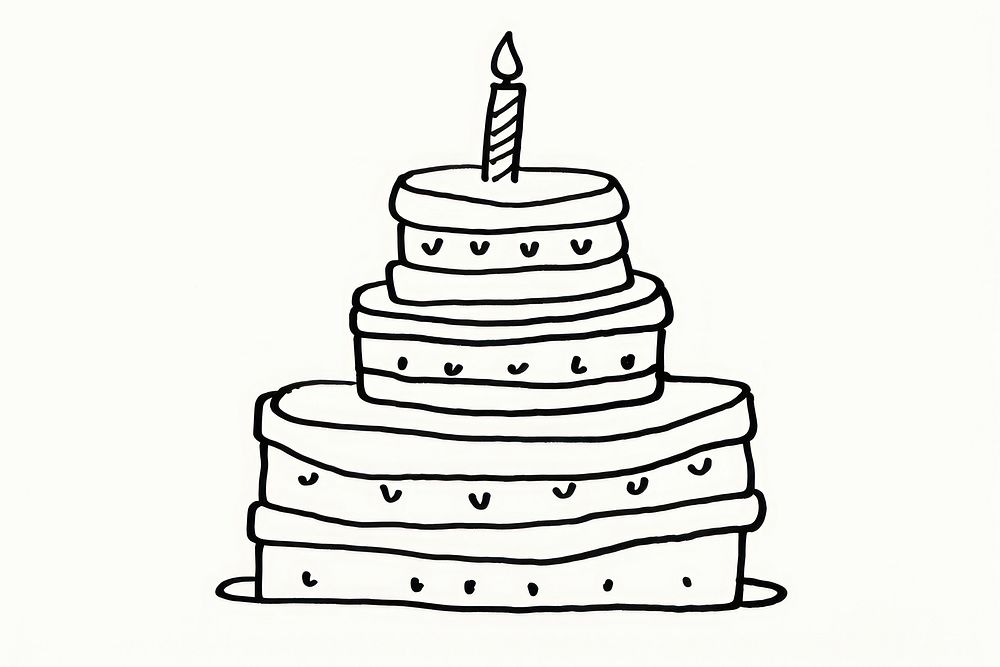 Minimal illustration of birthday cake drawing sketch dessert. AI generated Image by rawpixel.