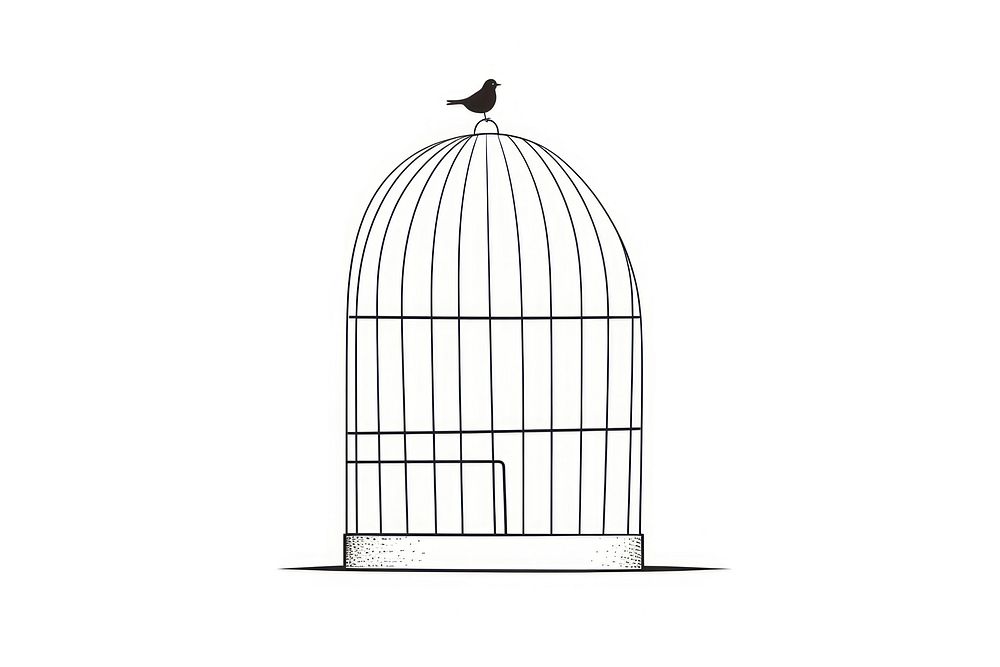 Minimal illustration of bird cage and bird flying drawing animal sketch. AI generated Image by rawpixel.