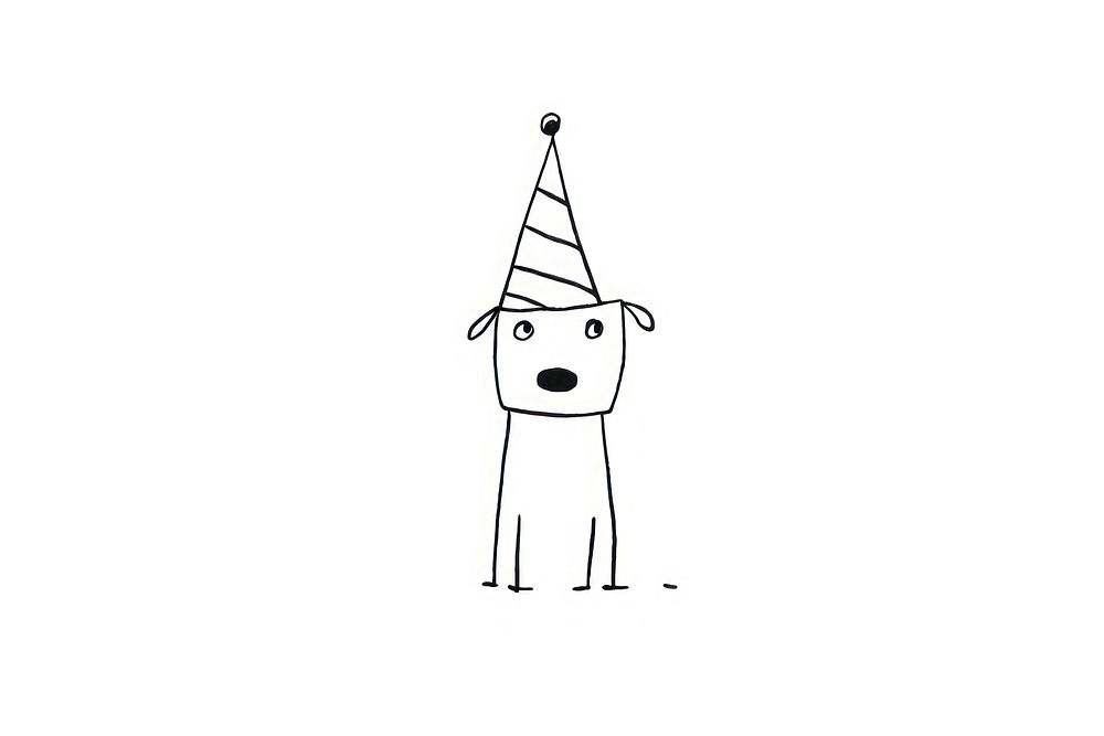 Minimal illustration of dog wear party hat drawing sketch line. AI generated Image by rawpixel.