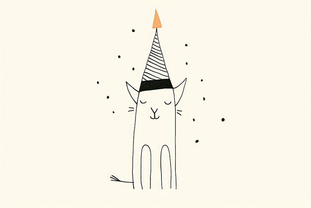 Minimal illustration of fox wearing party hat drawing sketch line. AI generated Image by rawpixel.
