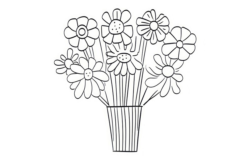 Minimal illustration of flower bouquet drawing sketch white. AI generated Image by rawpixel.