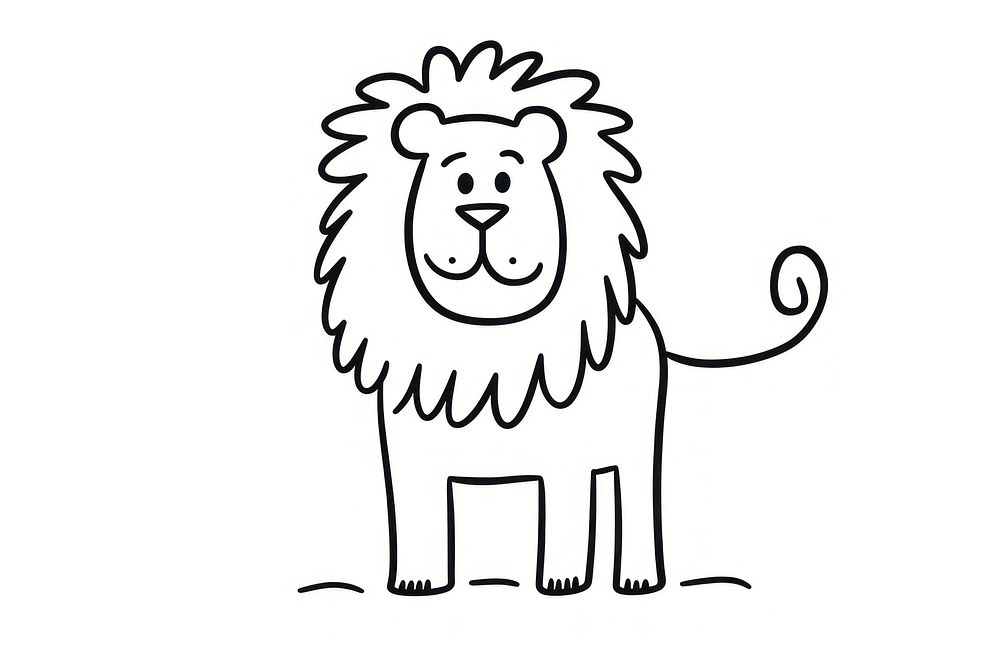 Minimal illustration of happy lion drawing sketch mammal. AI generated Image by rawpixel.