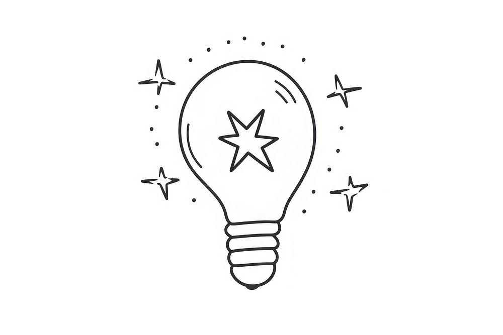 Minimal illustration of lightbulb with stars drawing sketch line. AI generated Image by rawpixel.