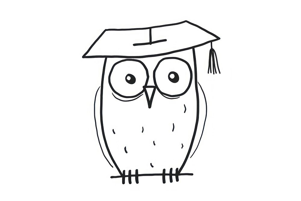 Minimal illustration of owl wearing graduation cap drawing sketch doodle. AI generated Image by rawpixel.