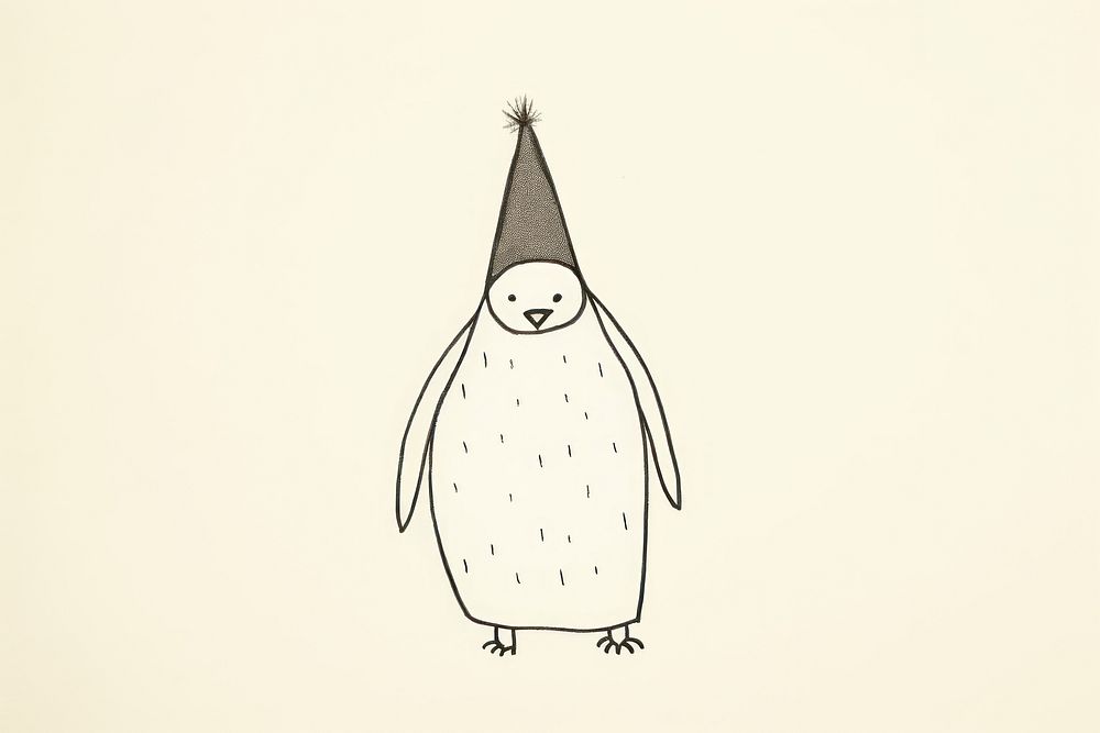 Minimal illustration of penguin wearing party hat drawing sketch animal. AI generated Image by rawpixel.