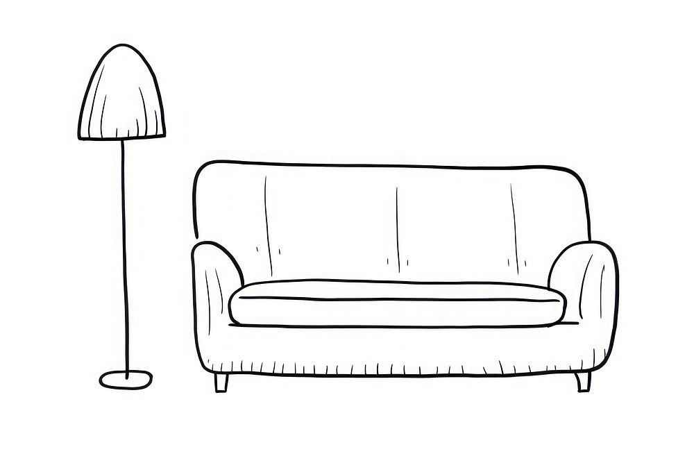 Minimal illustration of sofa and lamp furniture drawing sketch. AI generated Image by rawpixel.