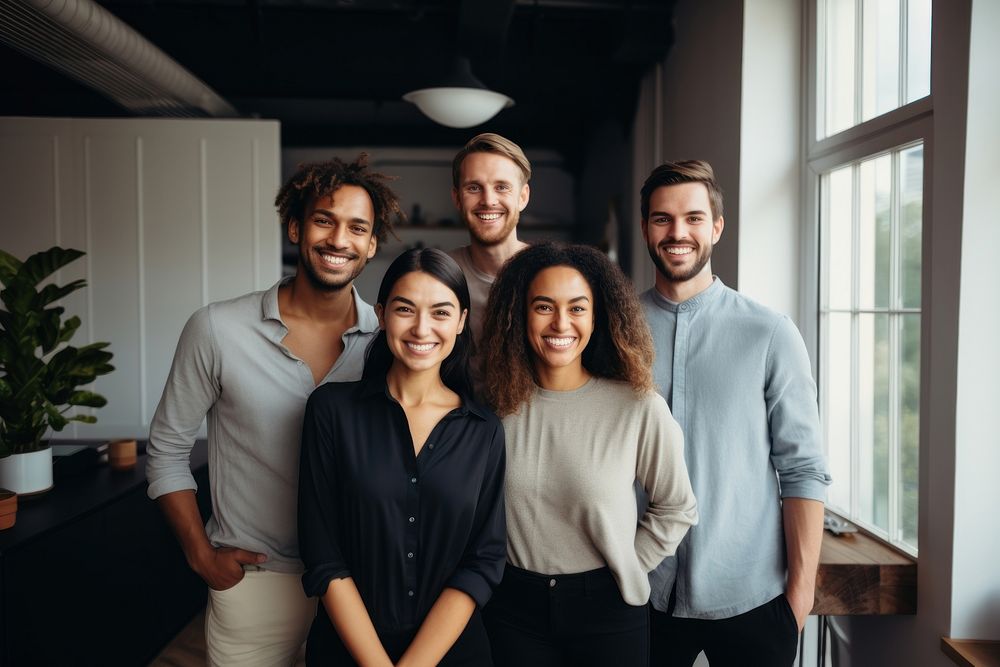 4 people business team smiling office adult. AI generated Image by rawpixel.