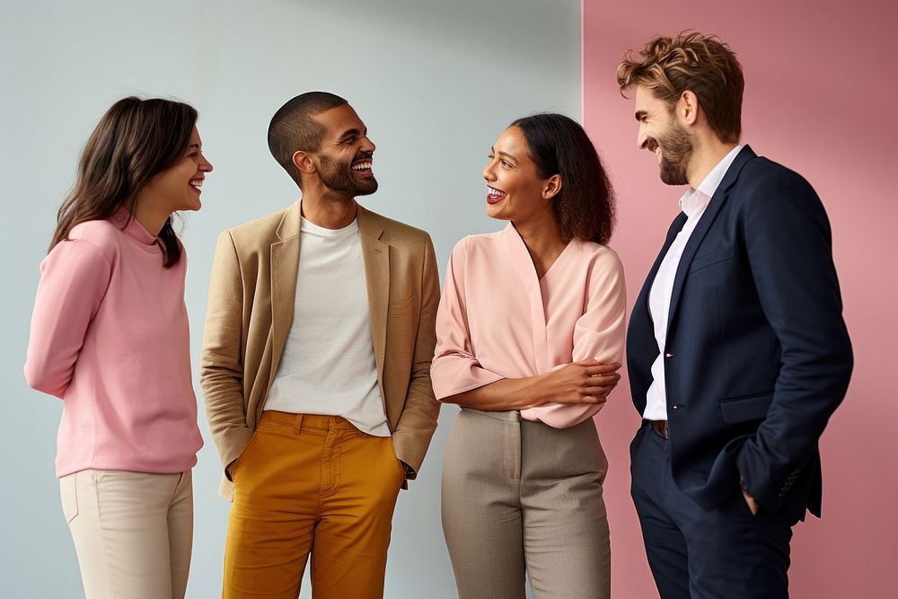4 people business team laughing smiling talking. AI generated Image by rawpixel.