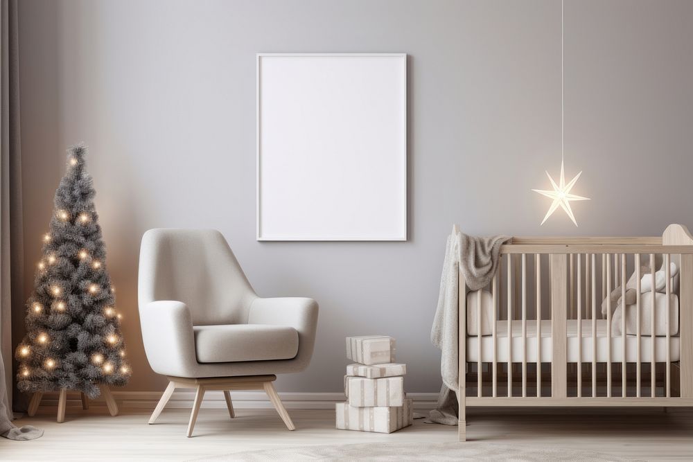 White picture frame christmas room furniture. AI generated Image by rawpixel.