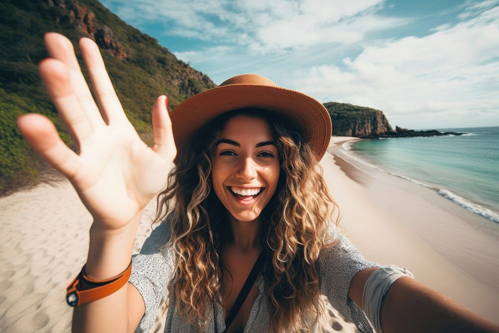 Selfie beach portrait outdoors. AI generated Image by rawpixel.