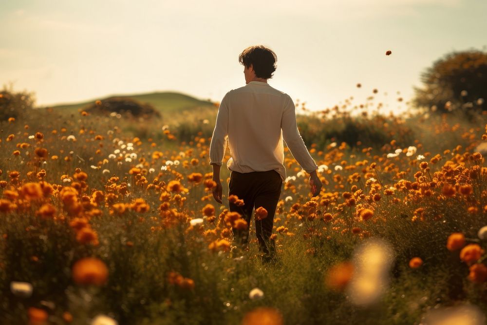 Wildflowers field outdoors walking. AI generated Image by rawpixel.
