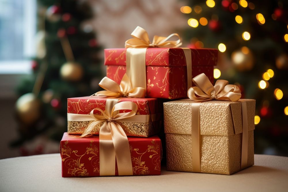 A christmas gift boxes illuminated celebration decoration. AI generated Image by rawpixel.