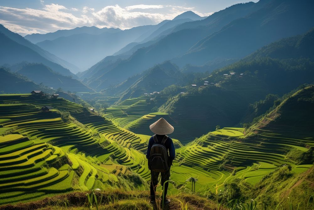 Vietnamese farmer hat nature photography landscape. AI generated Image by rawpixel.