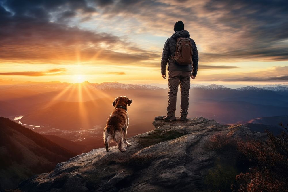 Hiking dog adventure mountain. AI generated Image by rawpixel.