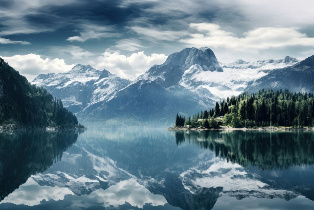 Mountain lake landscape panoramic. AI generated Image by rawpixel.