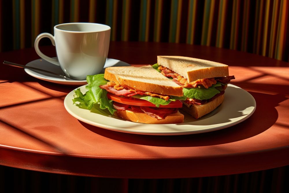 American breakfast sandwich coffee food. AI generated Image by rawpixel.