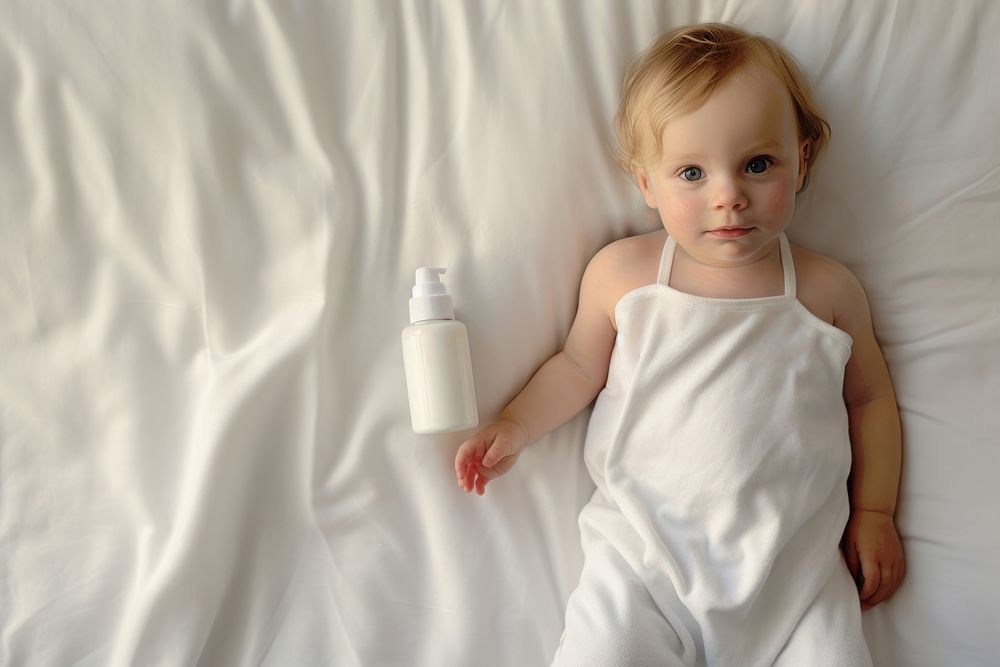 White lotion package baby portrait photo. 