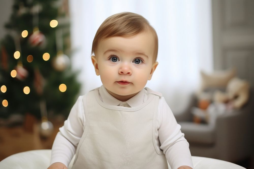 White bib baby christmas portrait. AI generated Image by rawpixel.