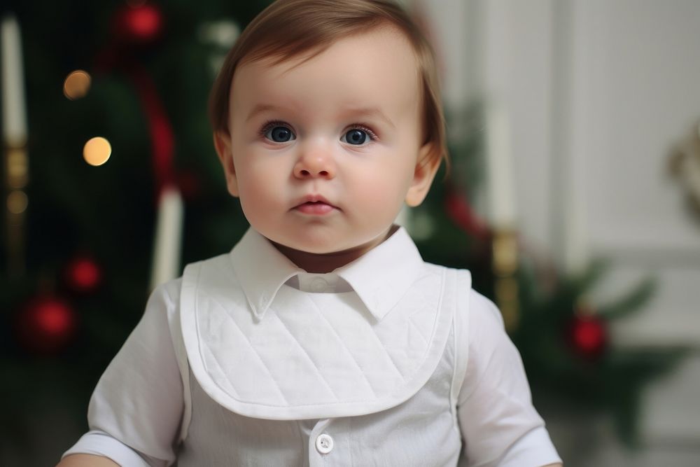 White bib baby christmas portrait. AI generated Image by rawpixel.