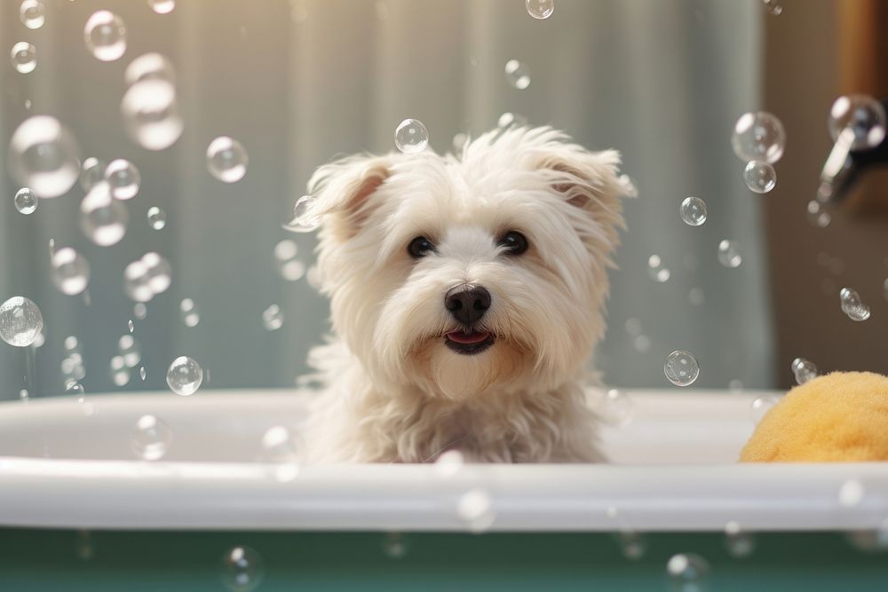 White shampoo bottle dog bathroom terrier. AI generated Image by rawpixel.