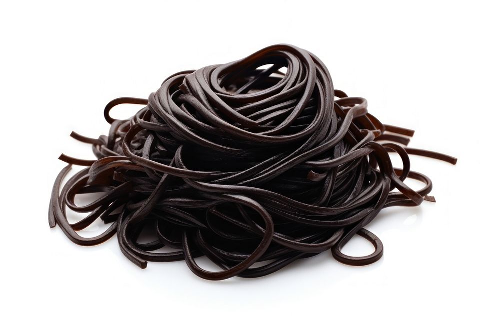 Spaghetti black food white background. AI generated Image by rawpixel.