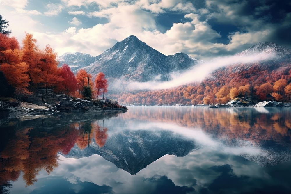 Nature autumn reflection landscape. AI generated Image by rawpixel.