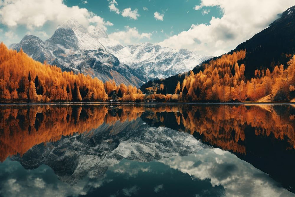 Nature mountain autumn reflection. AI generated Image by rawpixel.