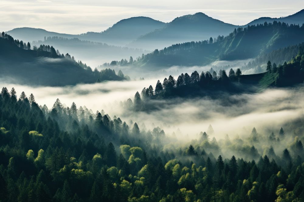 Nature forest fog landscape. AI generated Image by rawpixel.
