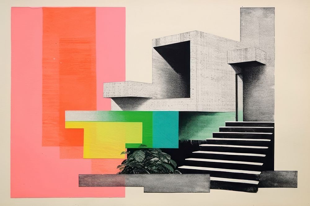Architecture art staircase painting. AI generated Image by rawpixel.