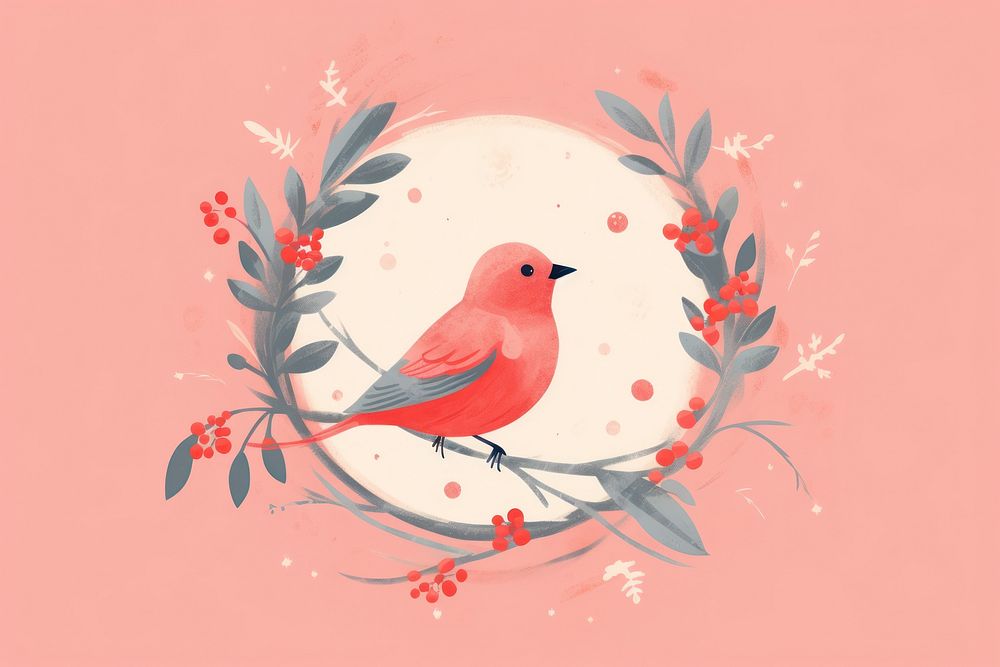 Christmas wreath bird animal art. AI generated Image by rawpixel.