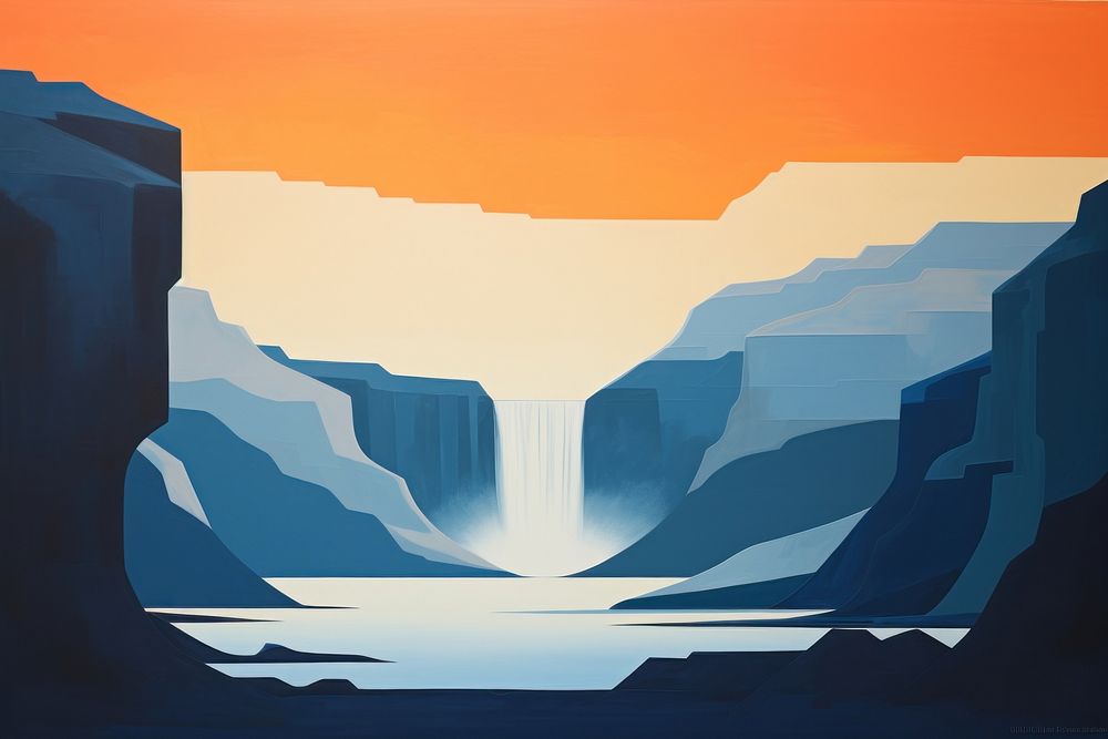 Waterfall landscape mountain painting. AI generated Image by rawpixel.